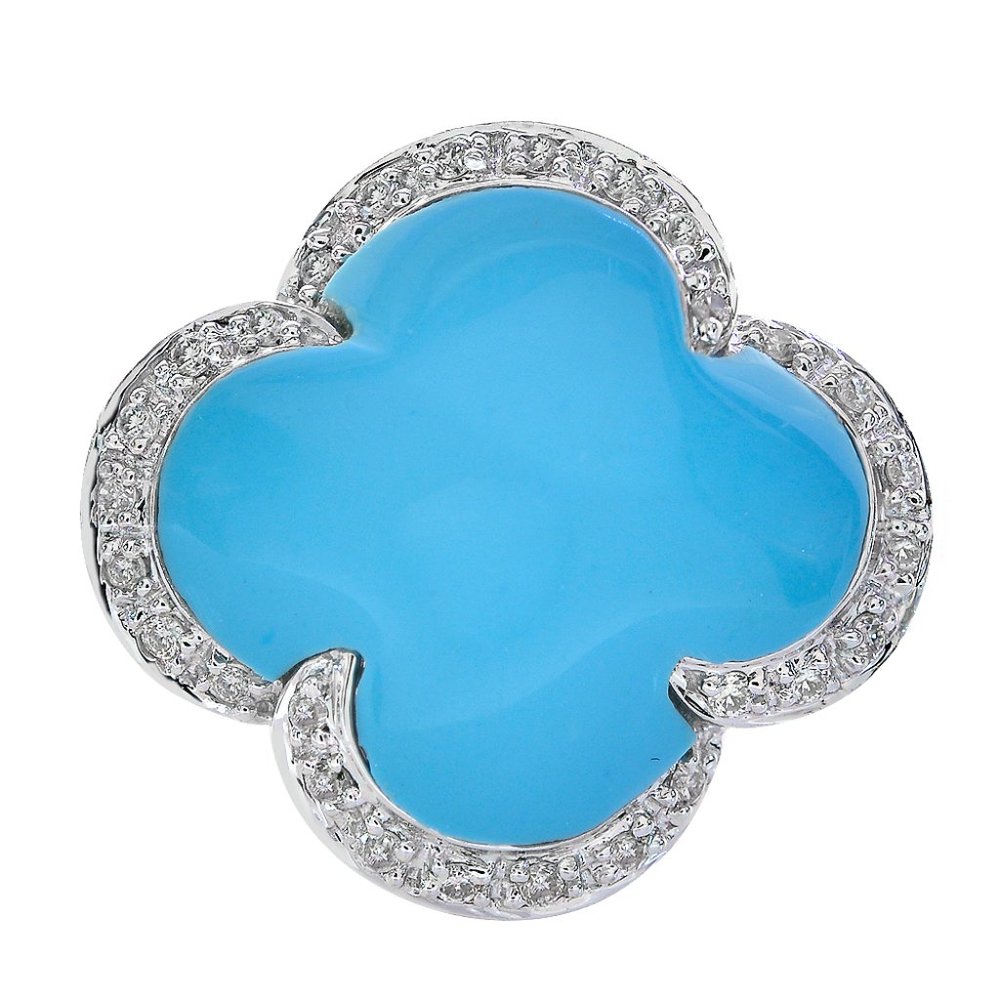 4.80 Carat Turquoise & Diamond Quatrefoil Clover Flower 14K Ring